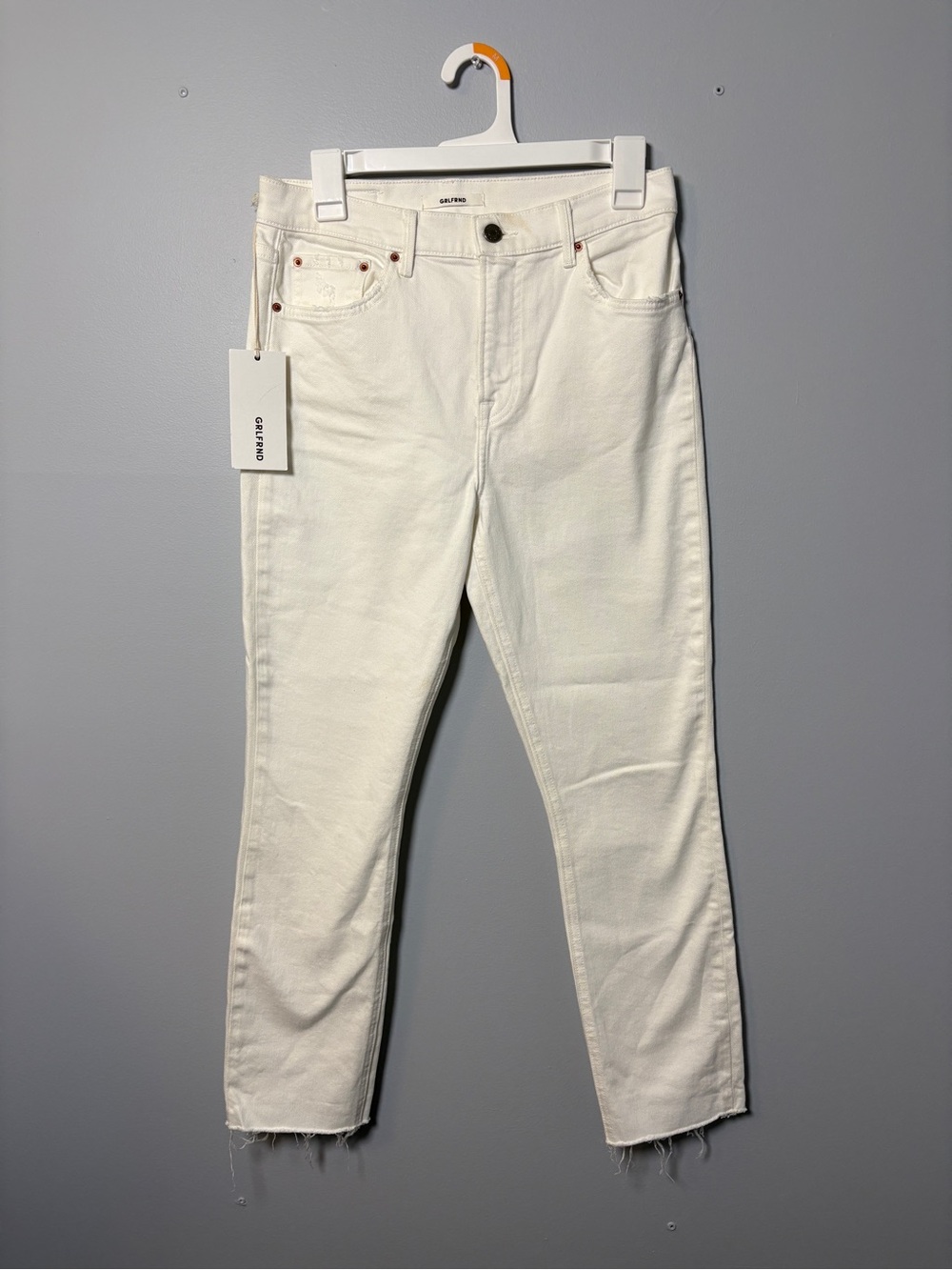 GRLFRND Off-White Cropped High-Rise Straight Jeans